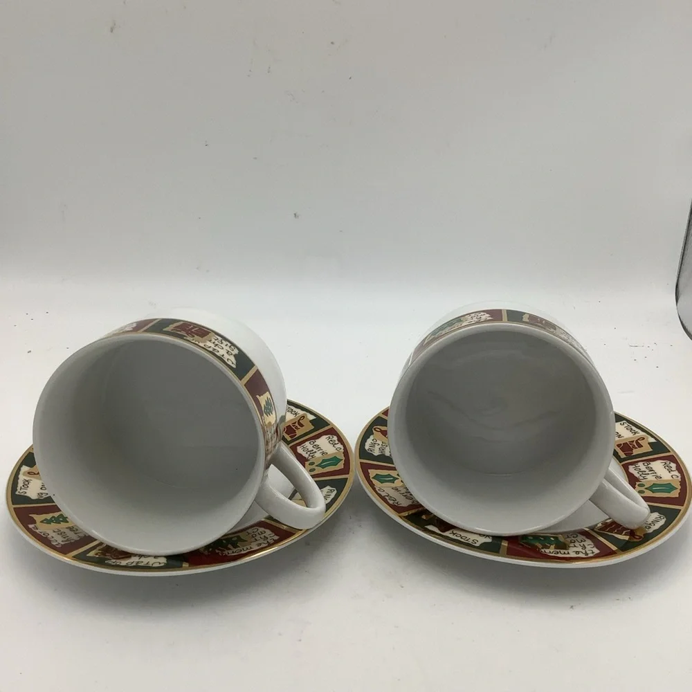 Two Pier 1 Yuletide Greetings Cup and Saucer Sets